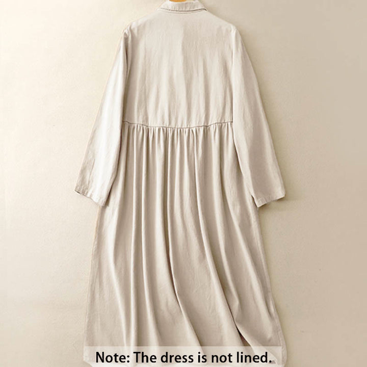 Abito midi in cotone con revers e bottoni in tinta unita, a maniche lunghe, stile Buddha Stones Commute - image 1