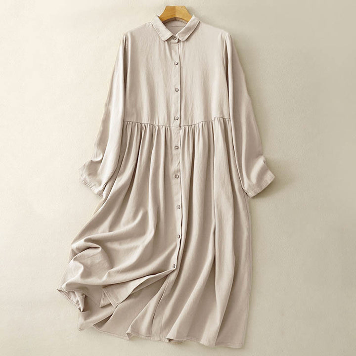 Abito midi in cotone con revers e bottoni in tinta unita, a maniche lunghe, stile Buddha Stones Commute - PaleGoldenrod - US8-10, UK/AU12-14, EU40-42 (2XL) - image 0