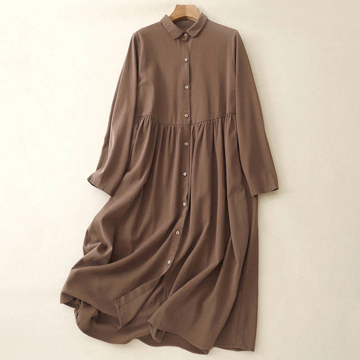 Abito midi in cotone con revers e bottoni in tinta unita, a maniche lunghe, stile Buddha Stones Commute - Marrone sella - US8-10, UK/AU12-14, EU40-42 (2XL) - image 9