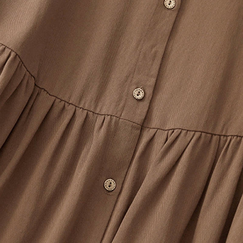 Abito midi in cotone con revers e bottoni in tinta unita, a maniche lunghe, stile Buddha Stones Commute - image 11