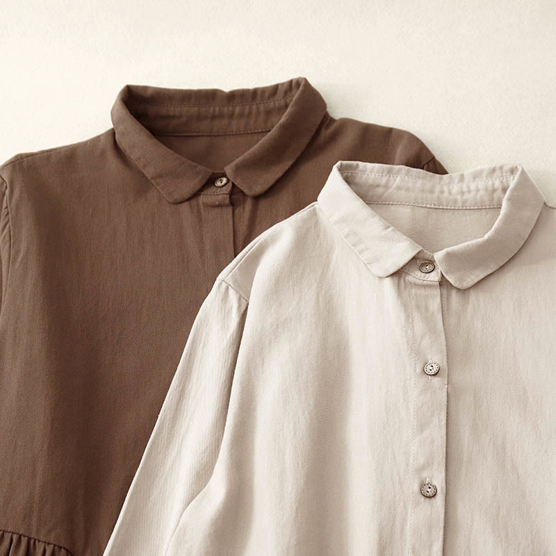 Abito midi in cotone con revers e bottoni in tinta unita, a maniche lunghe, stile Buddha Stones Commute - image 14