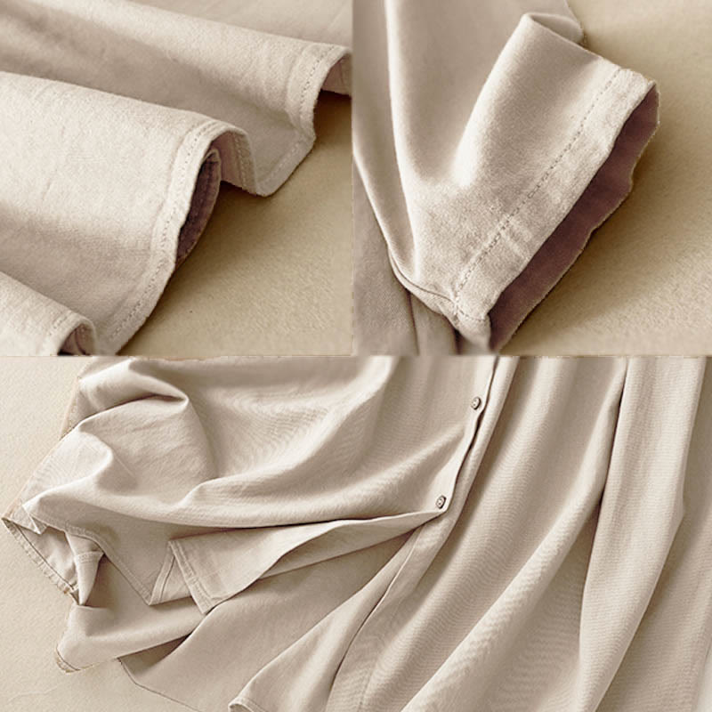 Abito midi in cotone con revers e bottoni in tinta unita, a maniche lunghe, stile Buddha Stones Commute - image 6