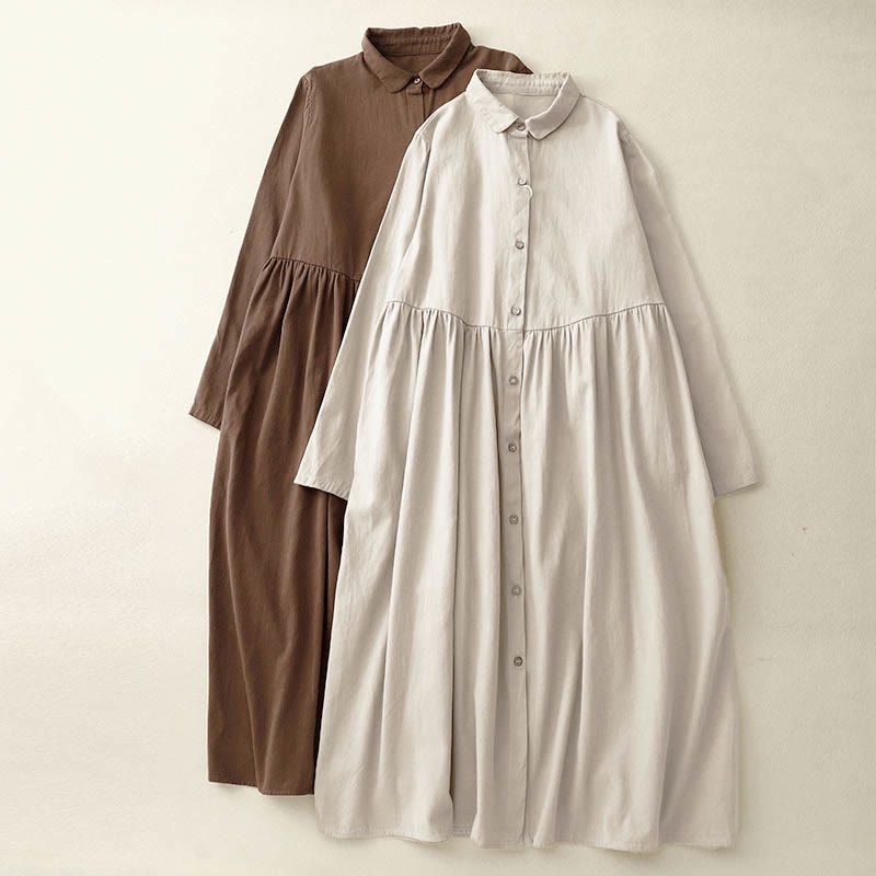 Abito midi in cotone con revers e bottoni in tinta unita, a maniche lunghe, stile Buddha Stones Commute - image 8