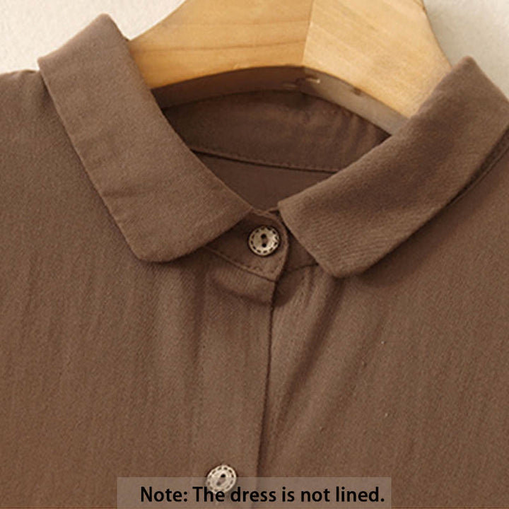 Abito midi in cotone con revers e bottoni in tinta unita, a maniche lunghe, stile Buddha Stones Commute - image 10
