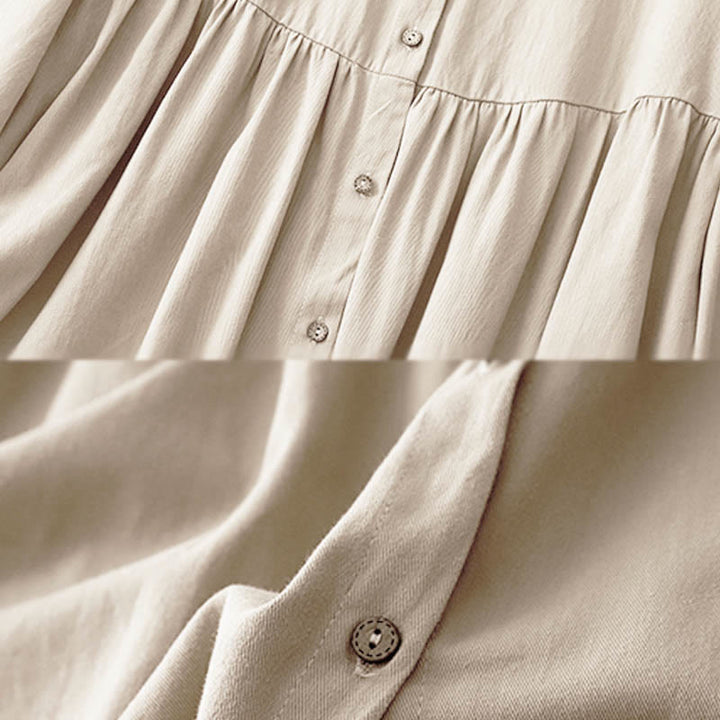 Abito midi in cotone con revers e bottoni in tinta unita, a maniche lunghe, stile Buddha Stones Commute - image 3