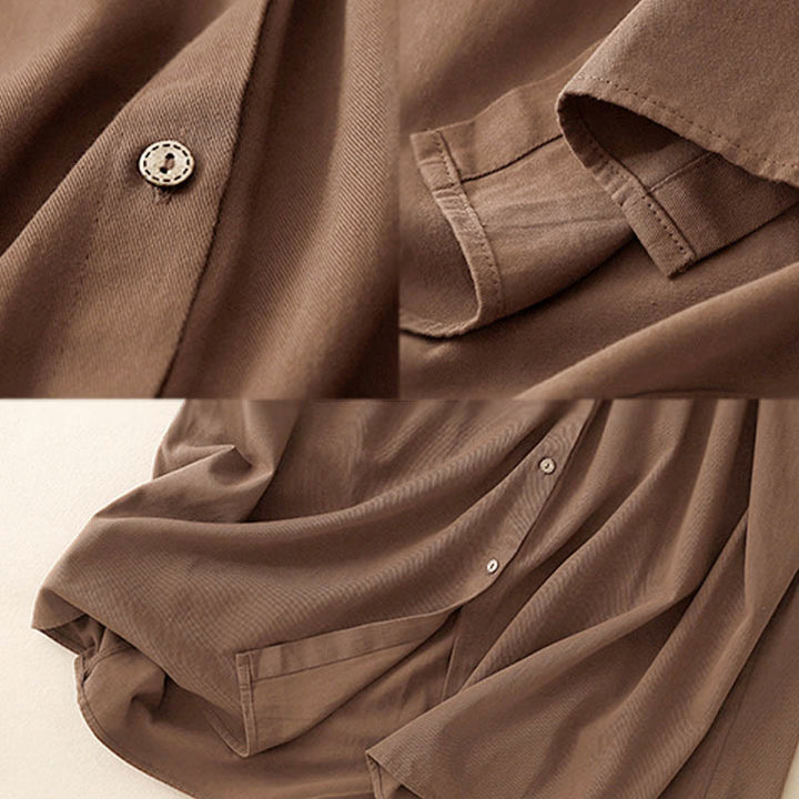 Abito midi in cotone con revers e bottoni in tinta unita, a maniche lunghe, stile Buddha Stones Commute - image 12