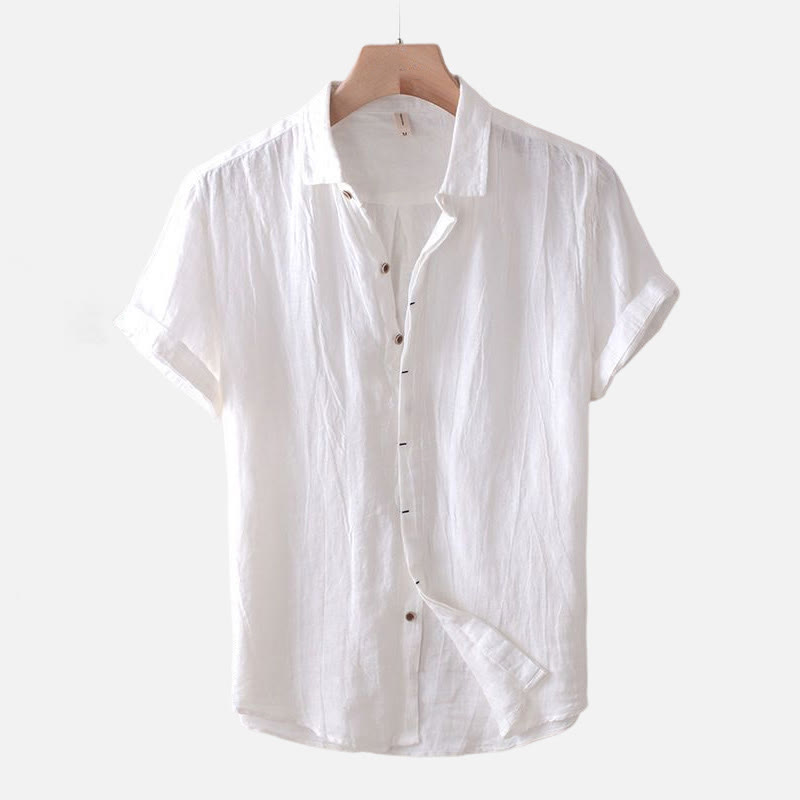 Camicia da uomo Buddha Stones , tinta unita, con risvolto, manica corta, comoda camicia in cotone e lino con piega e bottoni - Manica corta - Bianco - US/UK/AU50, EU60 (5XL) - image 7