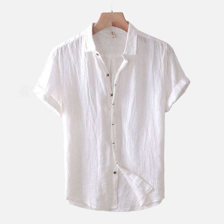 Camicia da uomo Buddha Stones , tinta unita, con risvolto, manica corta, comoda camicia in cotone e lino con piega e bottoni - Manica corta - Bianco - US/UK/AU50, EU60 (5XL) - image 7