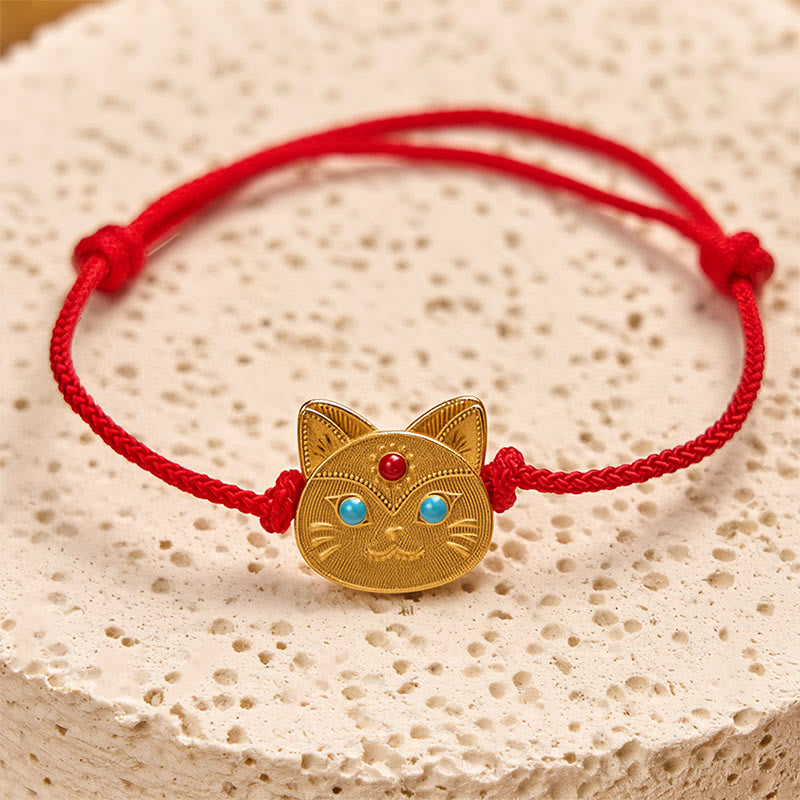 Braccialetto con cordino rosso a forma di gatto in argento sterling 925 Buddha Stones - image 2