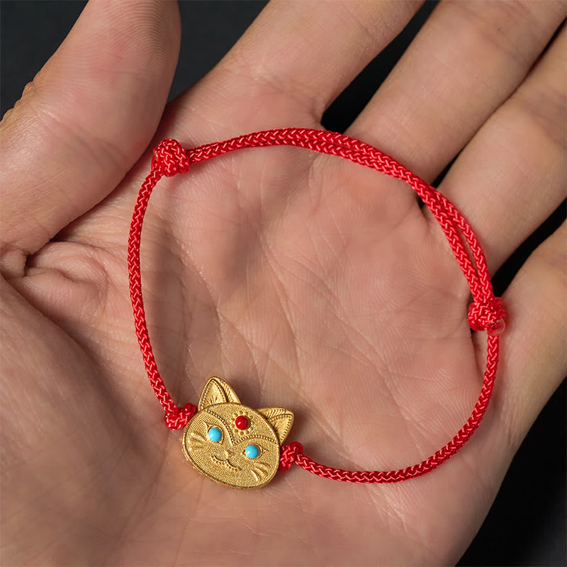 Braccialetto con cordino rosso a forma di gatto in argento sterling 925 Buddha Stones - image 3