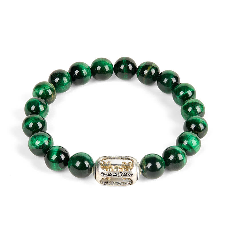 Bracciale Buddha Stones Natural Green Tiger Eye Om Mani Padme Hum Positive Strength - image 4