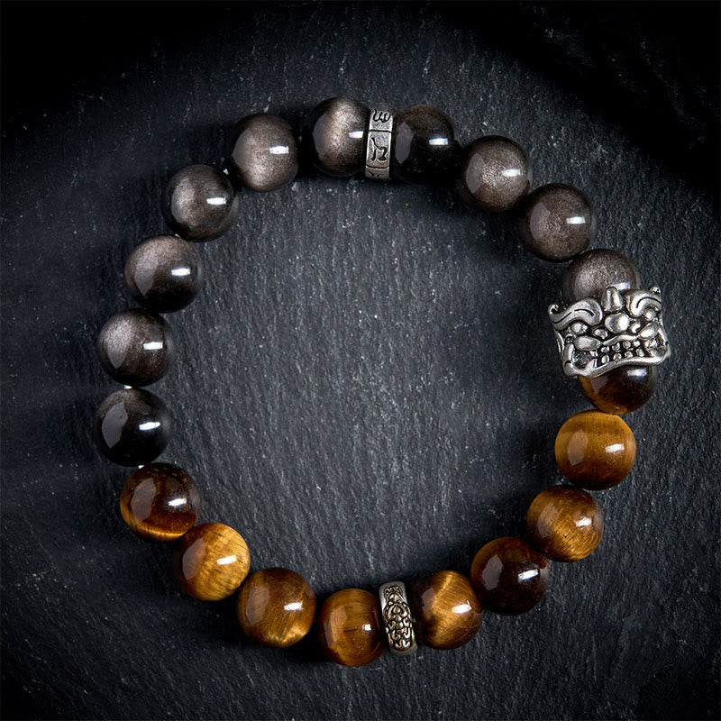 Buddha Stones Tiger Eye Silver Sheen Om Mani Padme Hum Horse PiXiu Beast Courage - image 2