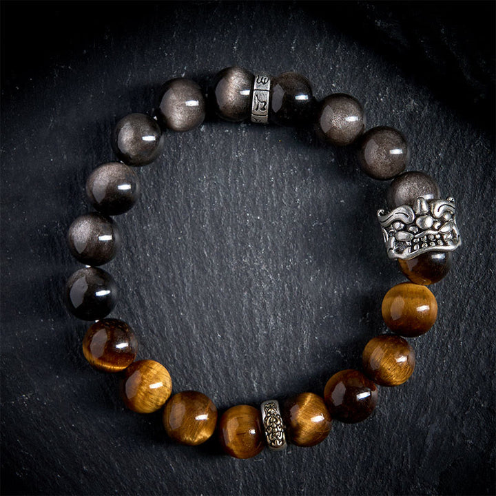 Buddha Stones Tiger Eye Silver Sheen Om Mani Padme Hum Horse PiXiu Beast Courage - image 2