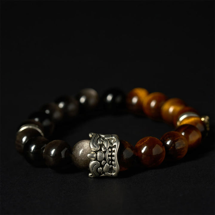 Buddha Stones Tiger Eye Silver Sheen Om Mani Padme Hum Horse PiXiu Beast Courage - image 3