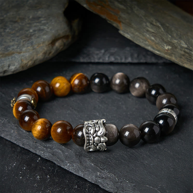 Buddha Stones Tiger Eye Silver Sheen Om Mani Padme Hum Horse PiXiu Beast Courage - image 1