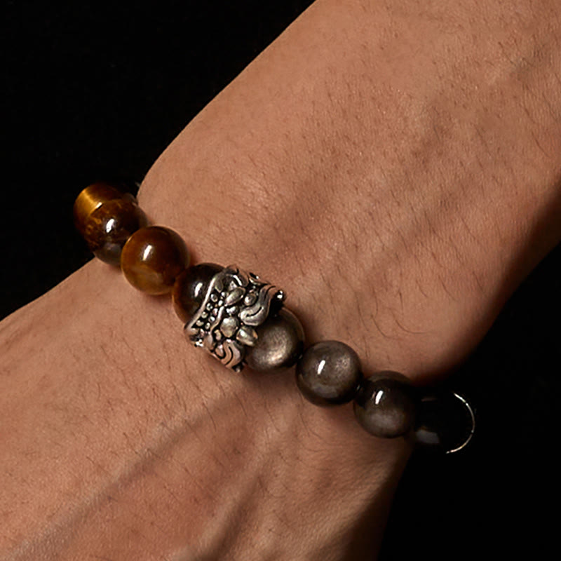 Buddha Stones Tiger Eye Silver Sheen Om Mani Padme Hum Horse PiXiu Beast Courage - image 5