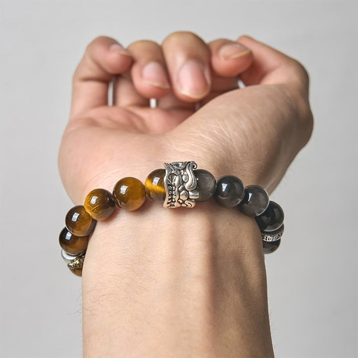 Buddha Stones Tiger Eye Silver Sheen Om Mani Padme Hum Horse PiXiu Beast Courage - image 4