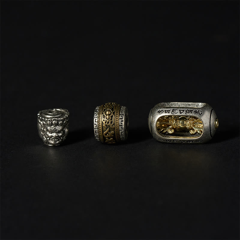 Bracciale Buddha Stones in argento lucido, ossidiana, occhio di tigre, Om Mani Padme Hum, Buddha a tre facce, positivo - image 10
