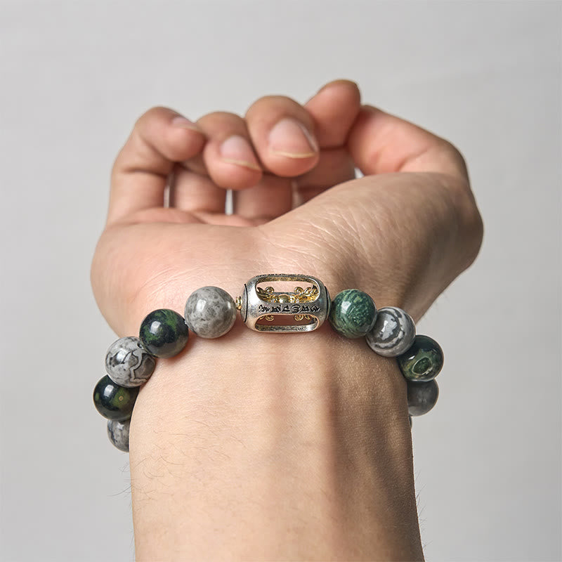 Bracciale di guarigione Buddha senza forma Buddha Stones Buddha, diaspro grigio naturale, diaspro Kambamba, Om Mani Padme Hum - image 3