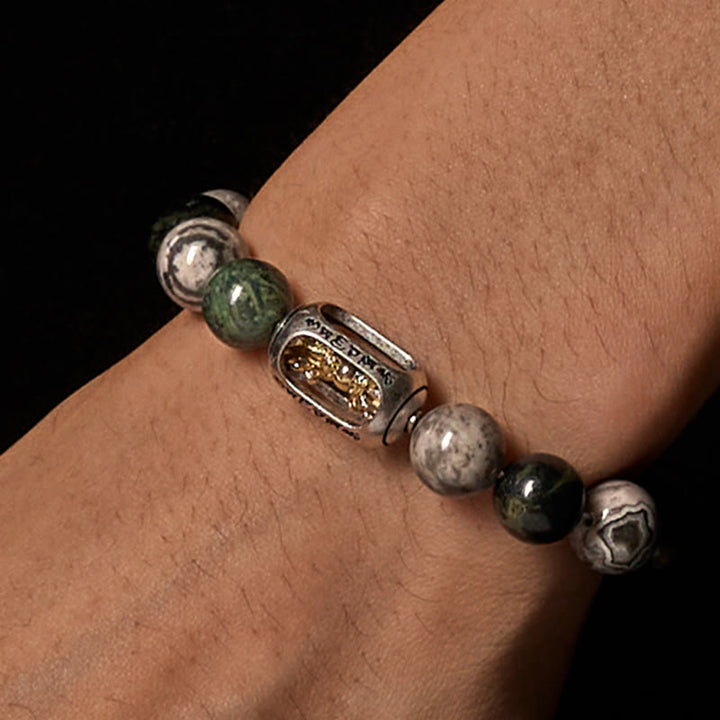 Bracciale di guarigione Buddha senza forma Buddha Stones Buddha, diaspro grigio naturale, diaspro Kambamba, Om Mani Padme Hum - image 2