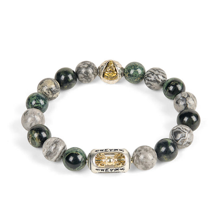 Bracciale di guarigione Buddha senza forma Buddha Stones Buddha, diaspro grigio naturale, diaspro Kambamba, Om Mani Padme Hum - image 4