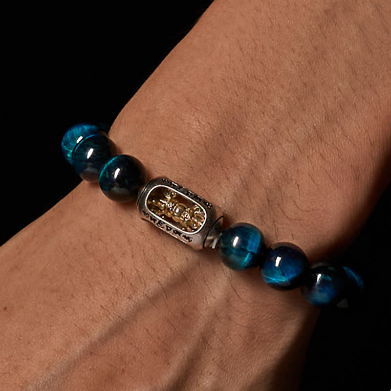 Bracciale Buddha Stones Natural Blue Tiger Eye Om Mani Padme Hum Strength - image 2