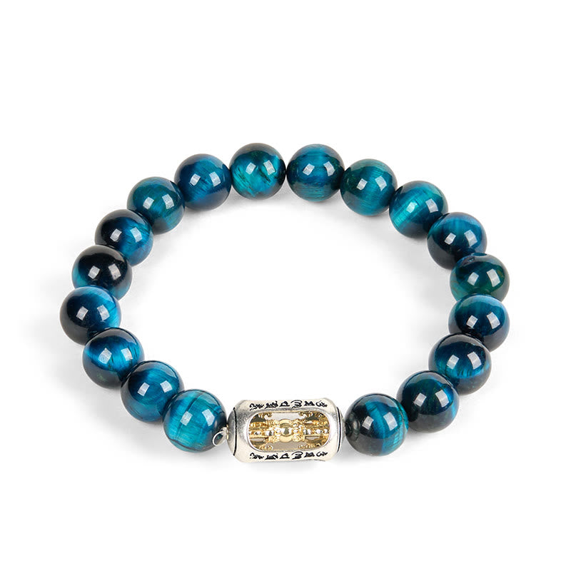 Bracciale Buddha Stones Natural Blue Tiger Eye Om Mani Padme Hum Strength - image 4