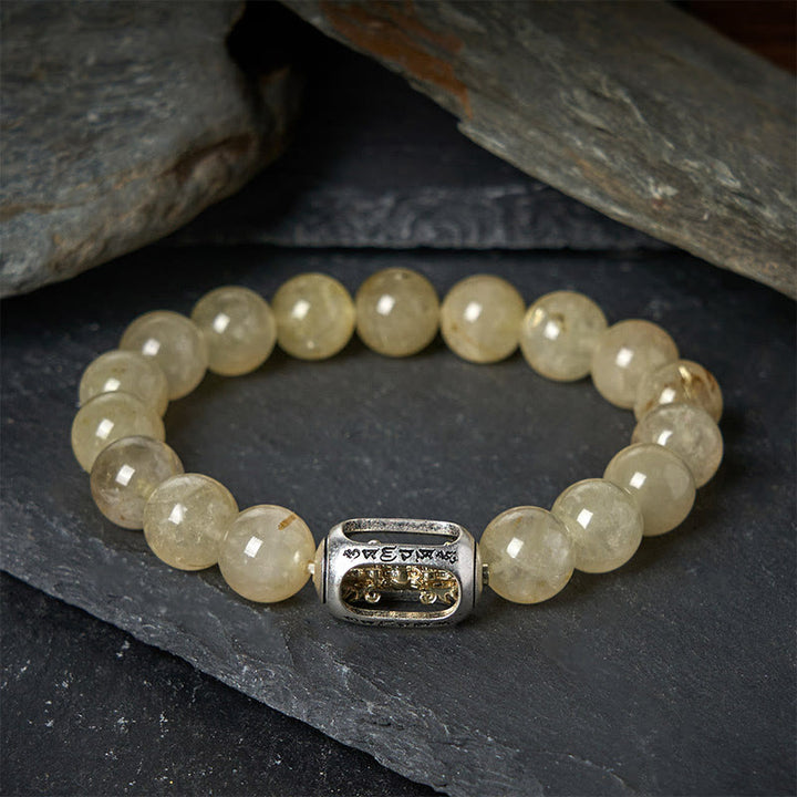 Bracciale della prosperità Om Mani Padme Hum Buddha Stones e citrino naturale - 20 centimetri - image 0