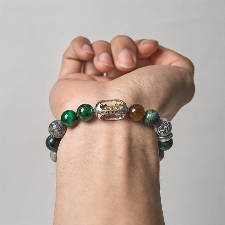 Bracciale di protezione Buddha Stones, diaspro grigio naturale, diaspro Kambamba, occhio di tigre, Om Mani Padme Hum - image 3