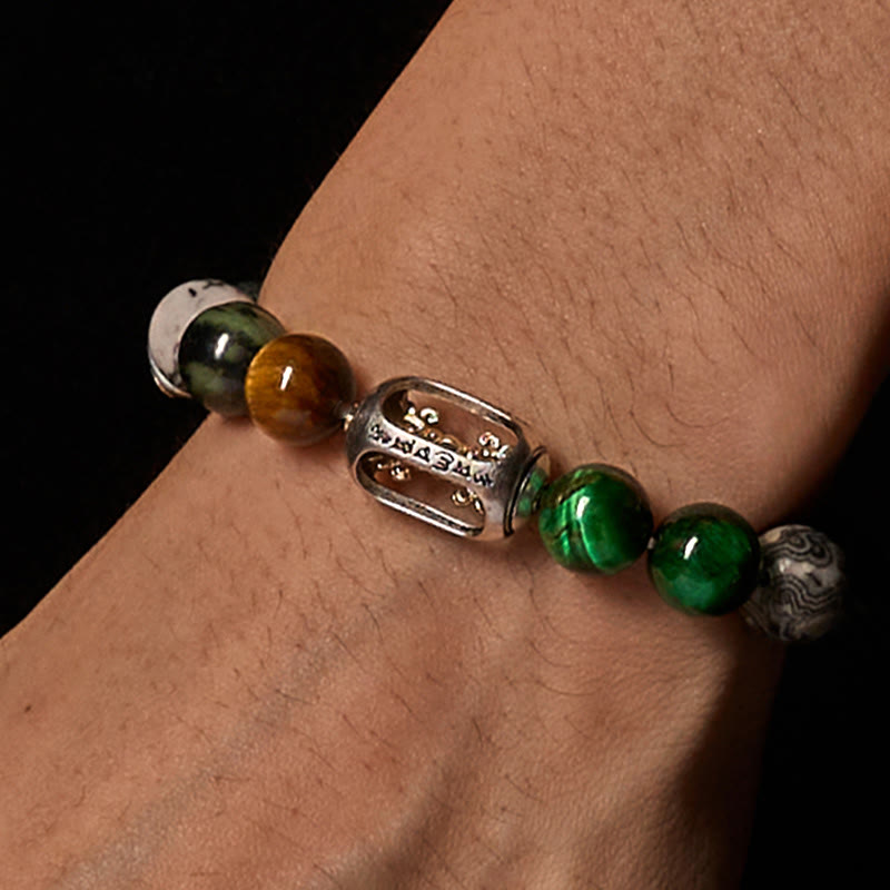 Bracciale di protezione Buddha Stones, diaspro grigio naturale, diaspro Kambamba, occhio di tigre, Om Mani Padme Hum - image 2