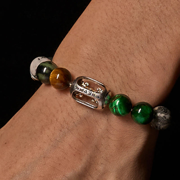 Bracciale di protezione Buddha Stones, diaspro grigio naturale, diaspro Kambamba, occhio di tigre, Om Mani Padme Hum - image 2