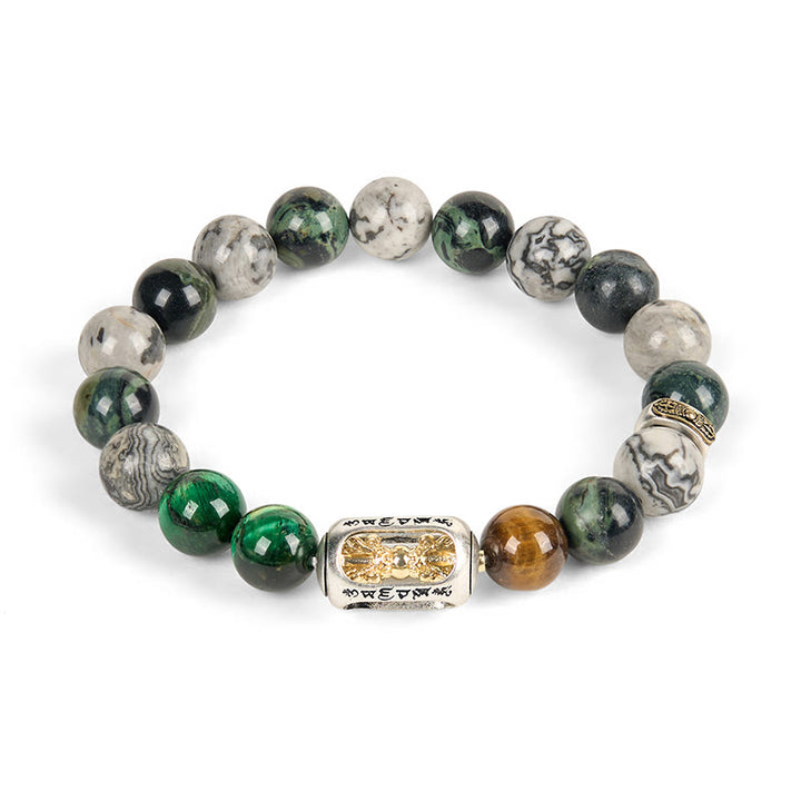 Bracciale di protezione Buddha Stones, diaspro grigio naturale, diaspro Kambamba, occhio di tigre, Om Mani Padme Hum - image 4