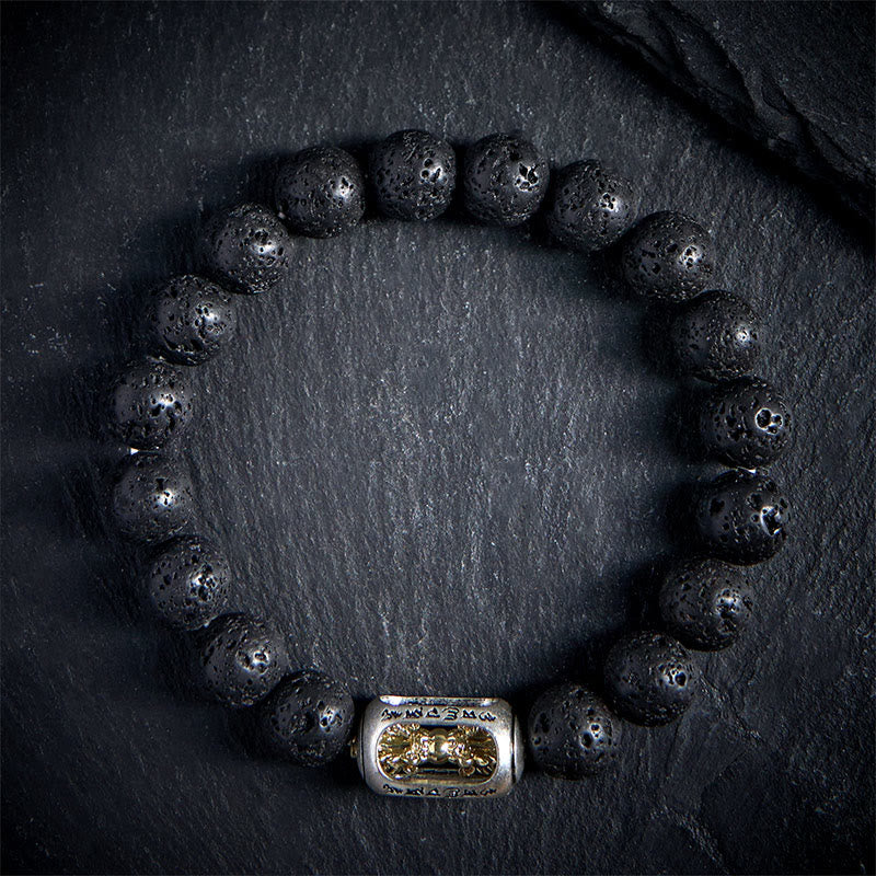 Bracciale curativo con Buddha Stones in pietra lavica naturale Om Mani Padme Hum Dorje Vajra - image 1