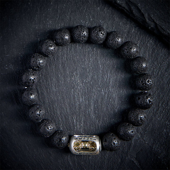 Bracciale curativo con Buddha Stones in pietra lavica naturale Om Mani Padme Hum Dorje Vajra - image 1