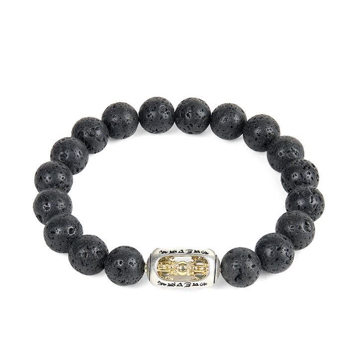 Bracciale curativo con Buddha Stones in pietra lavica naturale Om Mani Padme Hum Dorje Vajra - image 4