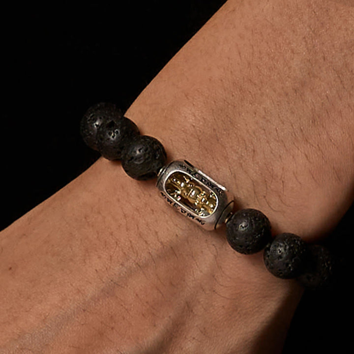 Bracciale curativo con Buddha Stones in pietra lavica naturale Om Mani Padme Hum Dorje Vajra - image 2