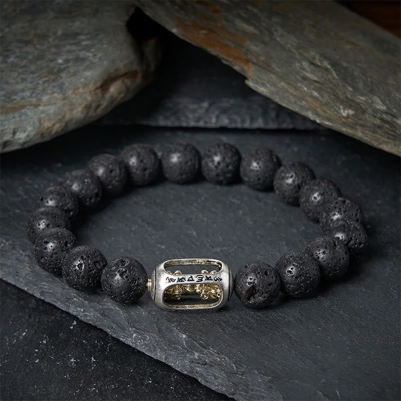 Bracciale curativo con Buddha Stones in pietra lavica naturale Om Mani Padme Hum Dorje Vajra - Lava Rock Om Mani Padme Hum - 20 centimetri - image 0