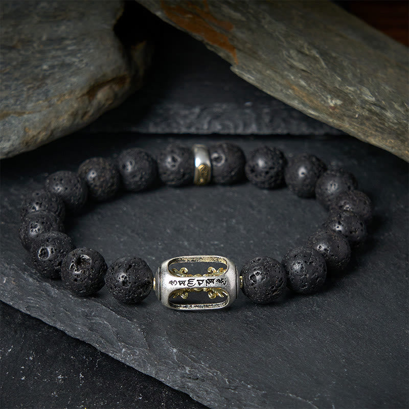 Bracciale curativo con Buddha Stones in pietra lavica naturale Om Mani Padme Hum Dorje Vajra - Roccia lavica Vajra - 20 centimetri - image 11