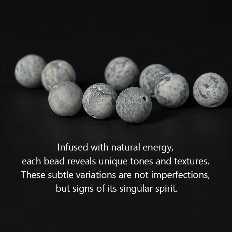 Bracciale lenitivo Buddha Stones, lucentezza argentata, ossidiana, roccia lavica, diaspro grigio, Om Mani Padme Hum Vajra - image 7