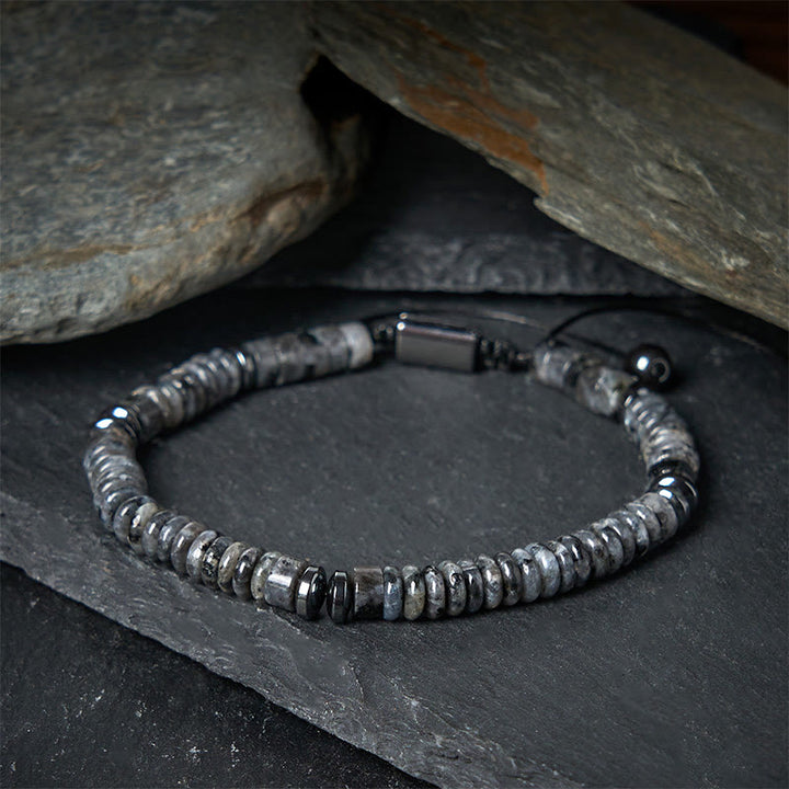 Braccialetto con corda di forza in pietra Buddha Stones, piccolo braccialetto in ossidiana nera, avventurina verde, diaspro grigio e occhio di tigre - image 1