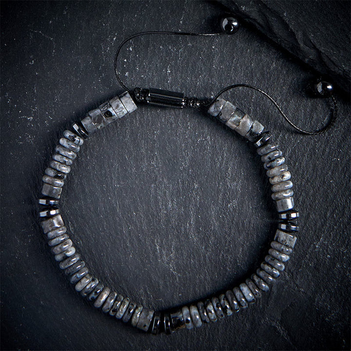 Braccialetto con corda di forza in pietra Buddha Stones, piccolo braccialetto in ossidiana nera, avventurina verde, diaspro grigio e occhio di tigre - Diaspro grigio (circonferenza del polso: 15-20 cm) - image 0