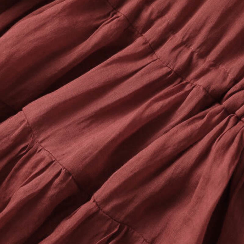 Abito midi con maniche a sbuffo, coulisse, tasche e patchwork con ricamo Buddha Stones - image 10