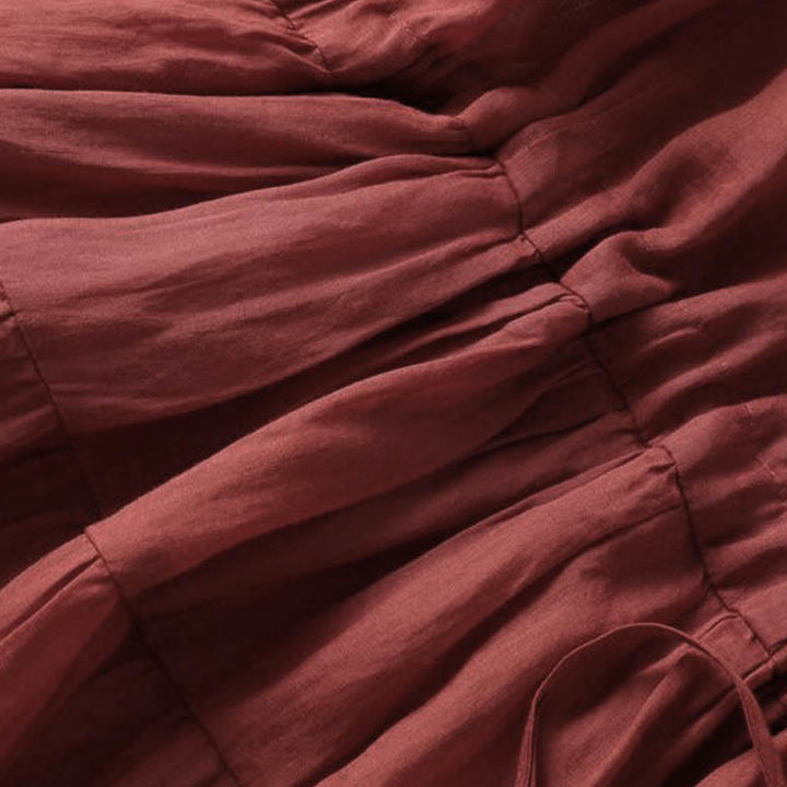 Abito midi con maniche a sbuffo, coulisse, tasche e patchwork con ricamo Buddha Stones - image 13