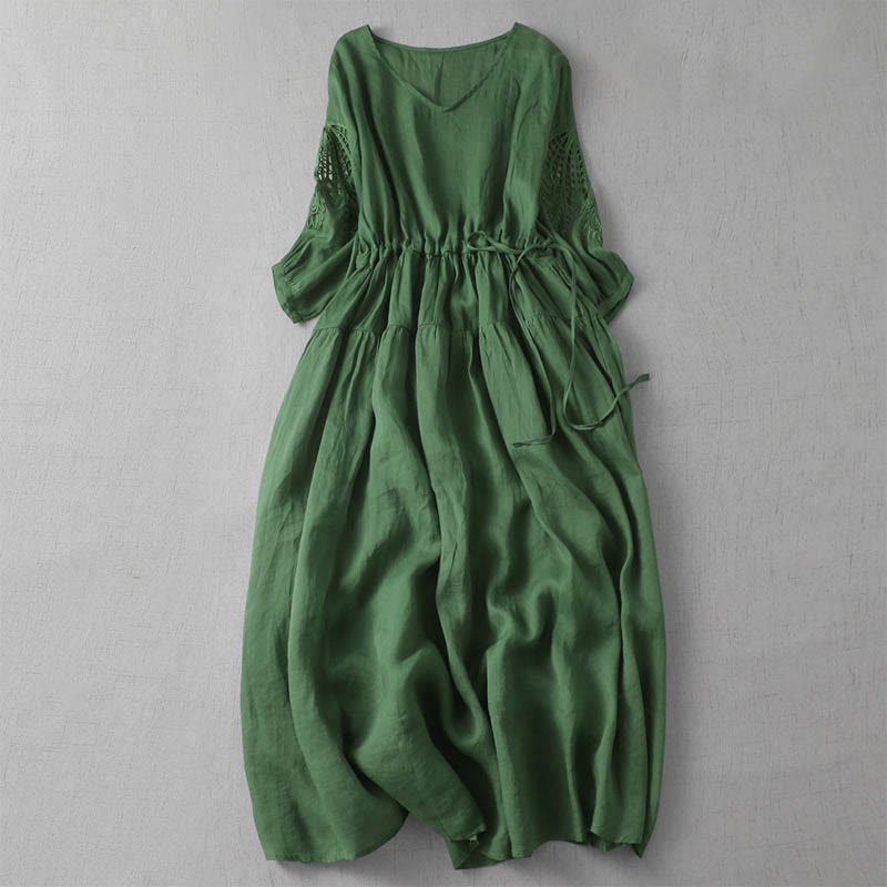 Abito midi con maniche a sbuffo, coulisse, tasche e patchwork con ricamo Buddha Stones - Verde mare - US8-10, UK/AU12-14, EU40-42 (2XL) - image 1