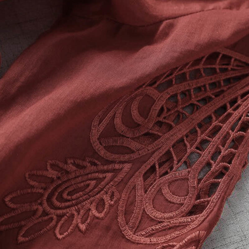 Abito midi con maniche a sbuffo, coulisse, tasche e patchwork con ricamo Buddha Stones - image 18