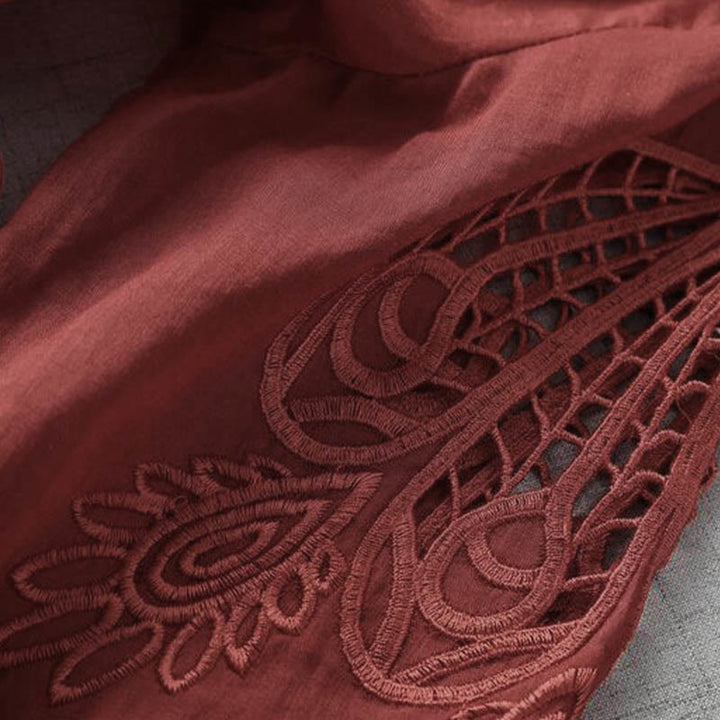 Abito midi con maniche a sbuffo, coulisse, tasche e patchwork con ricamo Buddha Stones - image 18