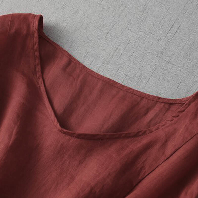 Abito midi con maniche a sbuffo, coulisse, tasche e patchwork con ricamo Buddha Stones - image 14