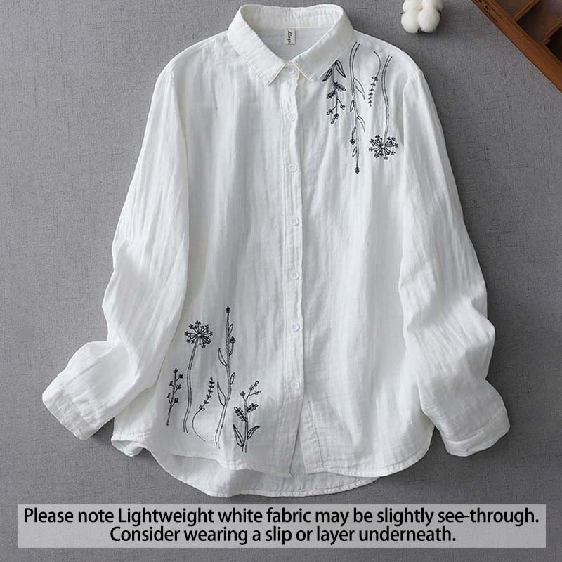 Camicia da donna in cotone a maniche lunghe con bottoni e fiori di tarassaco autunnali Buddha Stones - Bianco - US14, UK/AU18, EU46 (3XL) - image 1