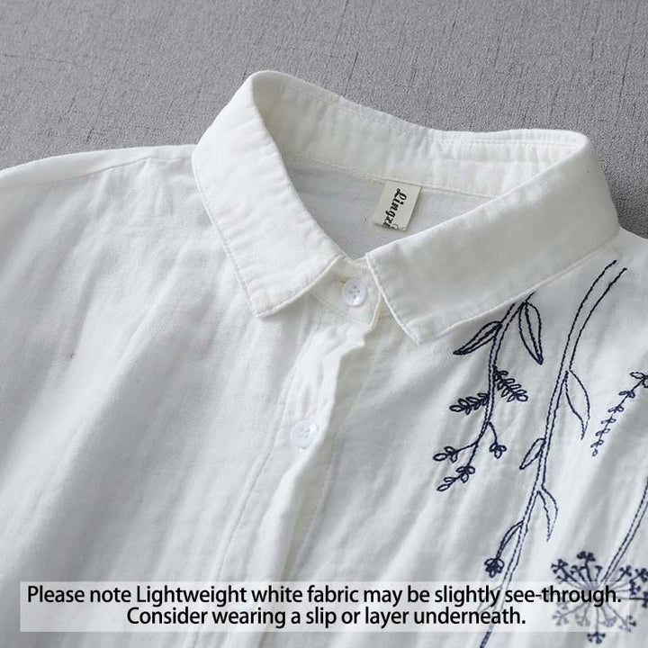 Camicia da donna in cotone a maniche lunghe con bottoni e fiori di tarassaco autunnali Buddha Stones - image 2