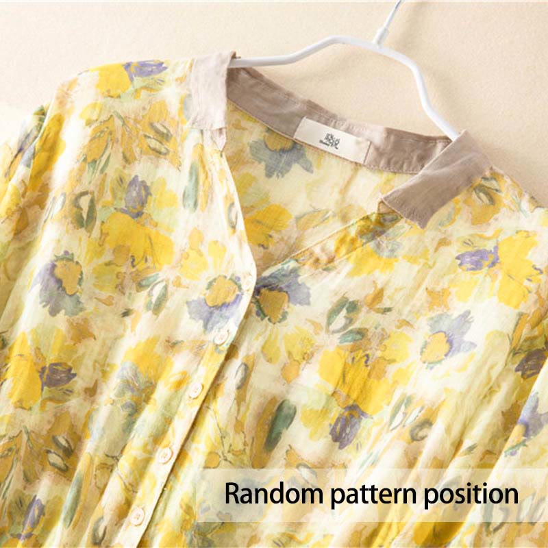 Abito midi con motivo floreale a contrasto di colore e maniche corte Buddha Stones con tasche - image 14